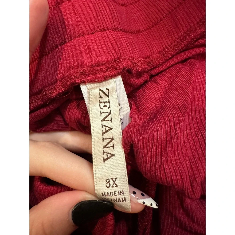Zenana Women Red Ribbed Knit Lounge Set Wide Leg Pants Dolman Top